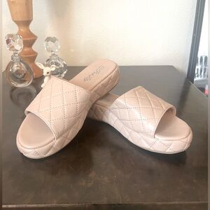 Pink Lily Quilted Platform Slides Sandals